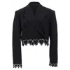 Mach&mach Heart-shaped Crystal-trim Cropped Blazer In Black Wool
