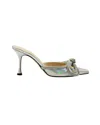 Mach&mach Iridescent Double Crystal Bow Pointed-toe Mules In Silver Leather In Silver