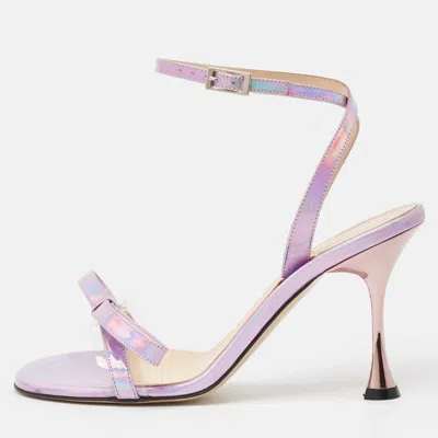 Pre-owned Mach & Mach Iridescent Pvc French Bow Ankle Strap Sandals Size 37 In Multicolor