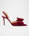 MACH & MACH LA CADEAU CRYSTAL SUEDE BOW SLINGBACK PUMPS