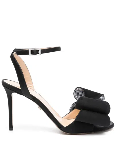Mach&mach Cadeau Bow Satin Stiletto Sandals In Black
