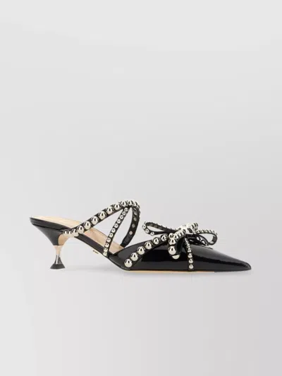 Mach&mach Leather Stiletto Mules Metal Studs In Black