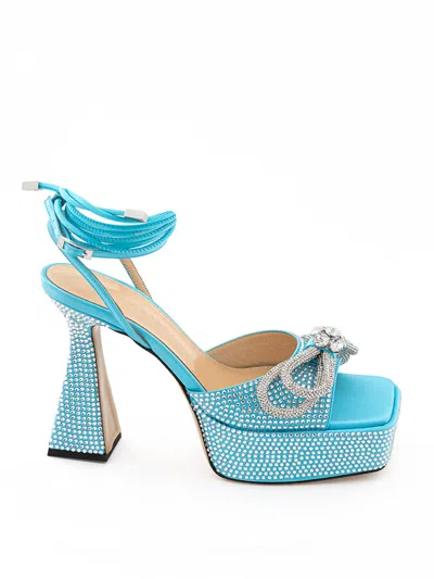 Mach & Mach Light Blue Plateau Sandals With Double Bow