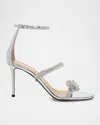 Mach&mach Lotus Crystal Metallic Ankle-strap Sandals In Silver