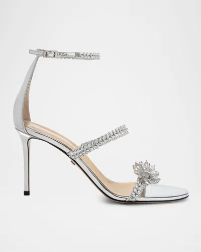 MACH&MACH LOTUS CRYSTAL METALLIC ANKLE-STRAP SANDALS