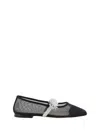 Mach&mach Crystal Flower Embellished Mesh Ballet Flats In Black