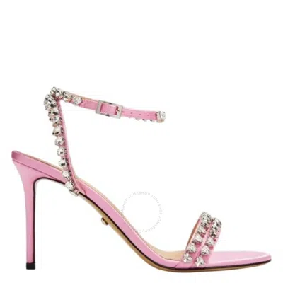 Mach&mach Mach & Mach Audrey 95 Crystal Heart Satin Sandals In Pink