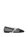 Mach&mach Crystal Flower Embellished Mesh Ballet Flats In Black