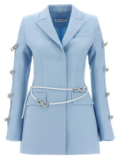 Mach & Mach Bow And Pearl Blazer Dress In Blue