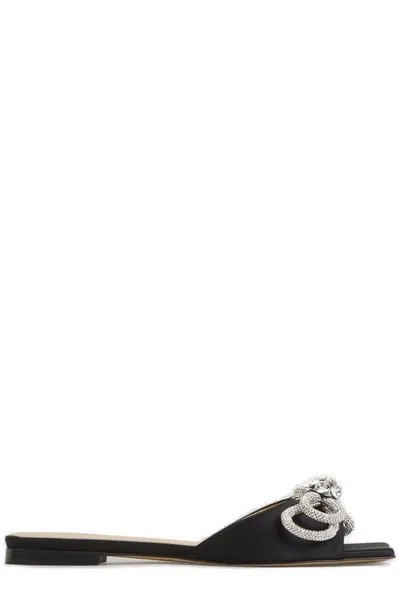 Mach&mach 10mm Double Bow Satin Slide Sandals In Black