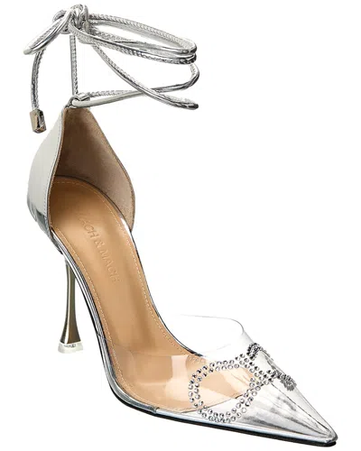 Mach & Mach Crystal Bow Vinyl & Leather Pump In Silver