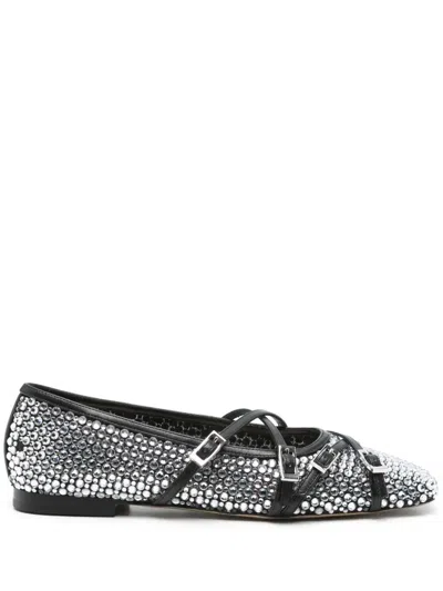 MACH&MACH MACH & MACH CRYSTAL NET SQUARE TOE BALLERINAS WITH STRAPS 10MM