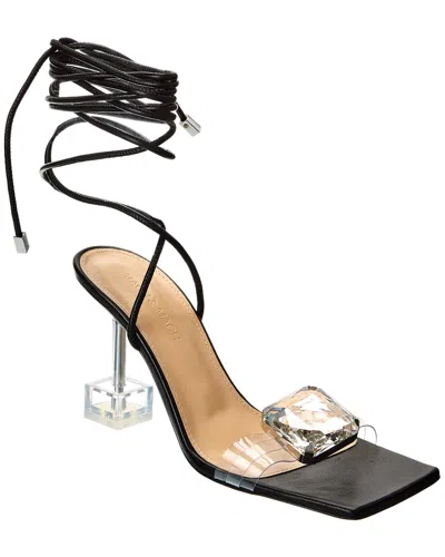 Mach & Mach Crystal Square Vinyl & Leather Sandal In Black