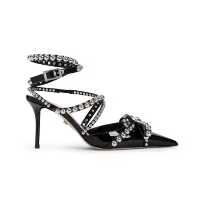 Mach&mach Black Patent Calf Leather Crystal Studs Sandals