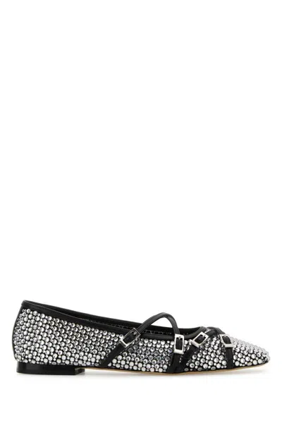 Mach&mach Women Embellished Fabric Ballerinas In Silver