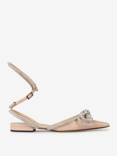 Mach & Mach 15mm Double Bow Patent Leather Flats In Nude