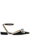 MACH & MACH MACH & MACH DOUBLE BOW BLACK SATIN FLATS SHOES