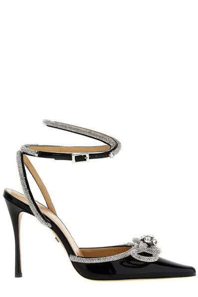 Mach&mach 110mm Double Bow Silk Satin Pumps In Black