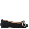 Mach&mach Double Bow Crystal-embellished Satin Point-toe Flats In Black