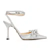 Mach&mach Double Bow Crystal-embellished Glittered Leather Point-toe Pumps In Silver