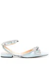 Mach&mach Double Bow Satin Flat Pumps In Clear Blue