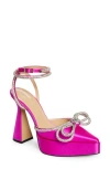 Mach&mach Double Crystal Bow Satin Platform Pump In Fuchsia