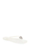 Mach&mach Mach & Mach Double Crystal Heart Flip Flop In White