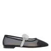 Mach&mach Crystal Flower Embellished Mesh Ballet Flats In Black