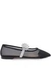 Mach&mach Crystal Flower Embellished Mesh Ballet Flats In Black