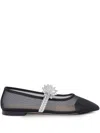 Mach&mach Crystal Flower Embellished Mesh Ballet Flats In Black