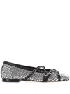 Mach&mach Crystal Net Square Toe Ballerinas With Straps 10mm By Mach In Grey