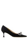 Mach&mach Rhinestone Bow Pointed Satin Pumps In Black