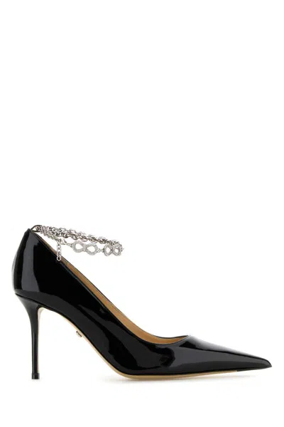 Mach & Mach Leather Bow Chain Stiletto Heel Pumps In Black