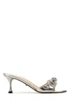 Mach&mach Double Bow Mirror Kitten Heel Sandals Silver In Silver