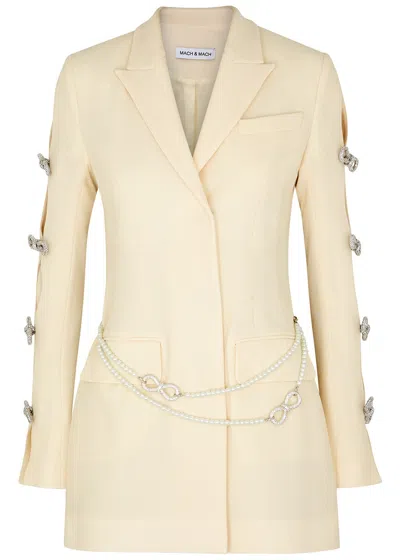 Mach & Mach Ivory Bow-embellished Wool Blazer Dress In White