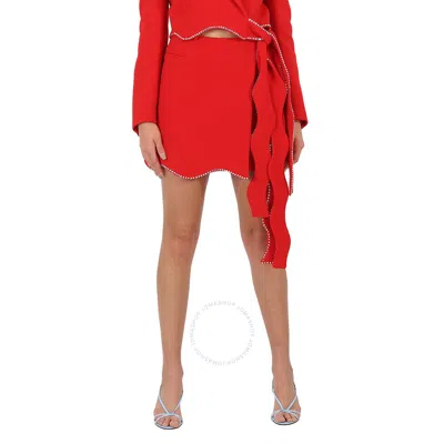 Mach & Mach Ladies Red Crystal Trimmed Wavy Wool Mini Skirt