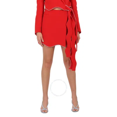 Mach&mach Mach & Mach Ladies Red Crystal Trimmed Wavy Wool Mini Skirt