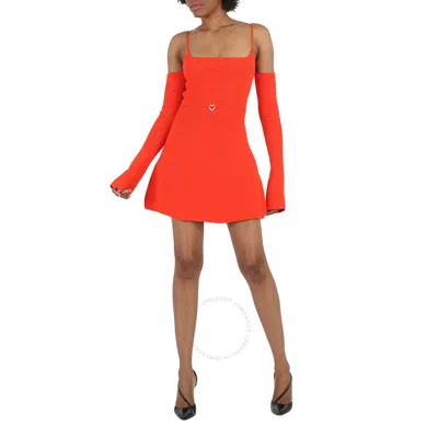 Mach & Mach Ladies Red Samantha Heart-detail Rib Knit Mini Dress In Orange