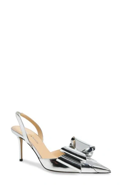 Mach&mach Mach & Mach Le Cadeau Bow Pointed Toe Metallic Slingback Pump In Silver