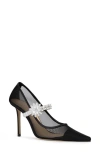 Mach&mach Lotus 95 Crystal Embellished Mesh Pumps In Black