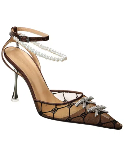 Mach & Mach Matilda Embellished Embroidered Mesh Pumps In Brown