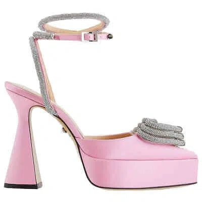 Pre-owned Mach&mach Mach & Mach Pink Crystal Triple Heart Platform Pumps