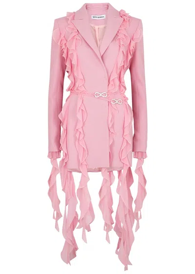 Mach & Mach Pink Ruffle-trimmed Wool Blazer Dress In Light Pink