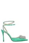 Mach&mach Triple Heart 105mm Satin Pumps In Green