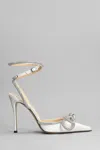 Mach&mach Double Bow Crystal-embellished Glittered Leather Point-toe Pumps In White