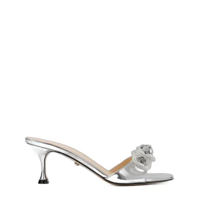 MACH&MACH MACH & MACH SILVER LEATHER DOUBLE BOW MULES