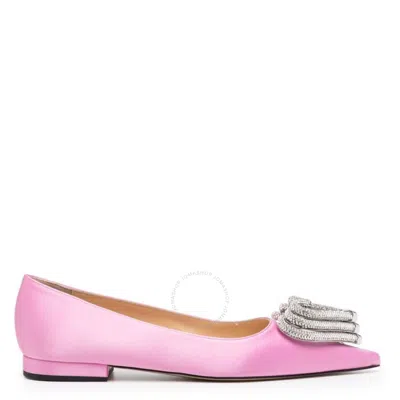 Mach&mach Triple Heart Satin Ballerina Flats In Pink