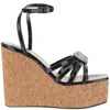 Mach&mach Black Double Heart Wedge Heeled Sandals In Black