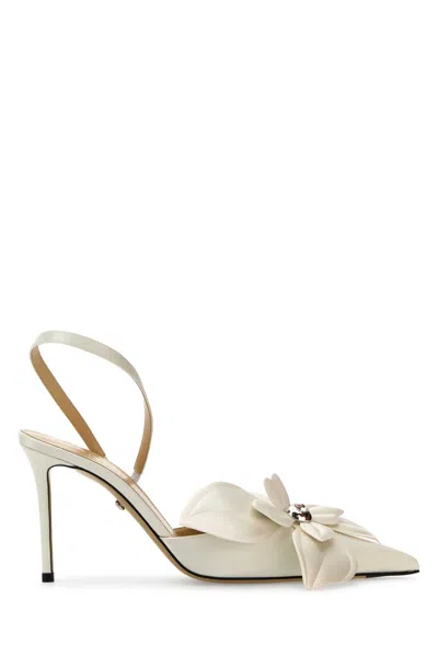 Mach&mach Mach & Mach White Satin Orchid Pumps