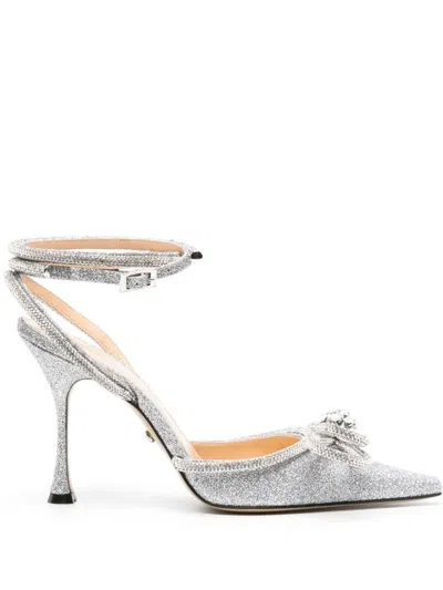 Mach&mach 100mm Bow-detailed Ankle-strap Pumps In Silver